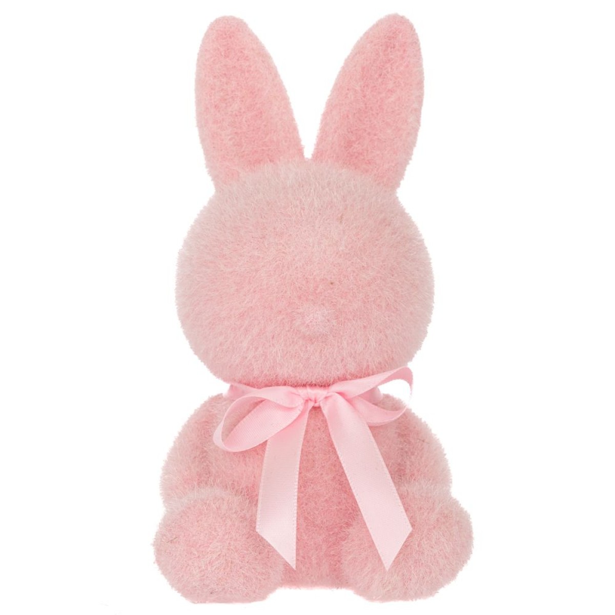 Ροζ Καθιστός Χνουδωτός Λαγός με Φιόγκο στο Λαιμό 18cm