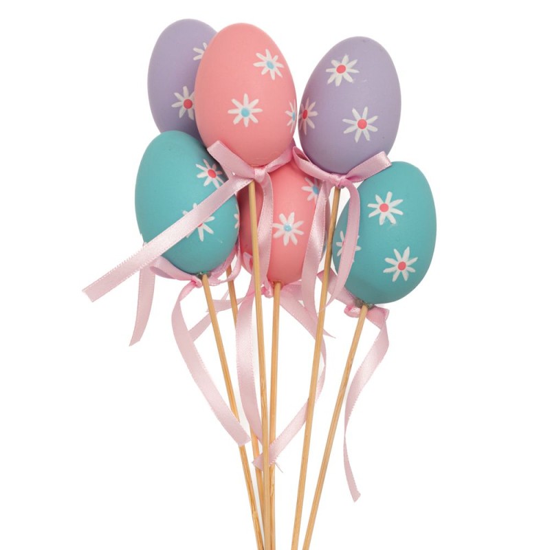 Σετ 6 Πλαστικά Αυγά σε Ξυλάκι 4x28cm 