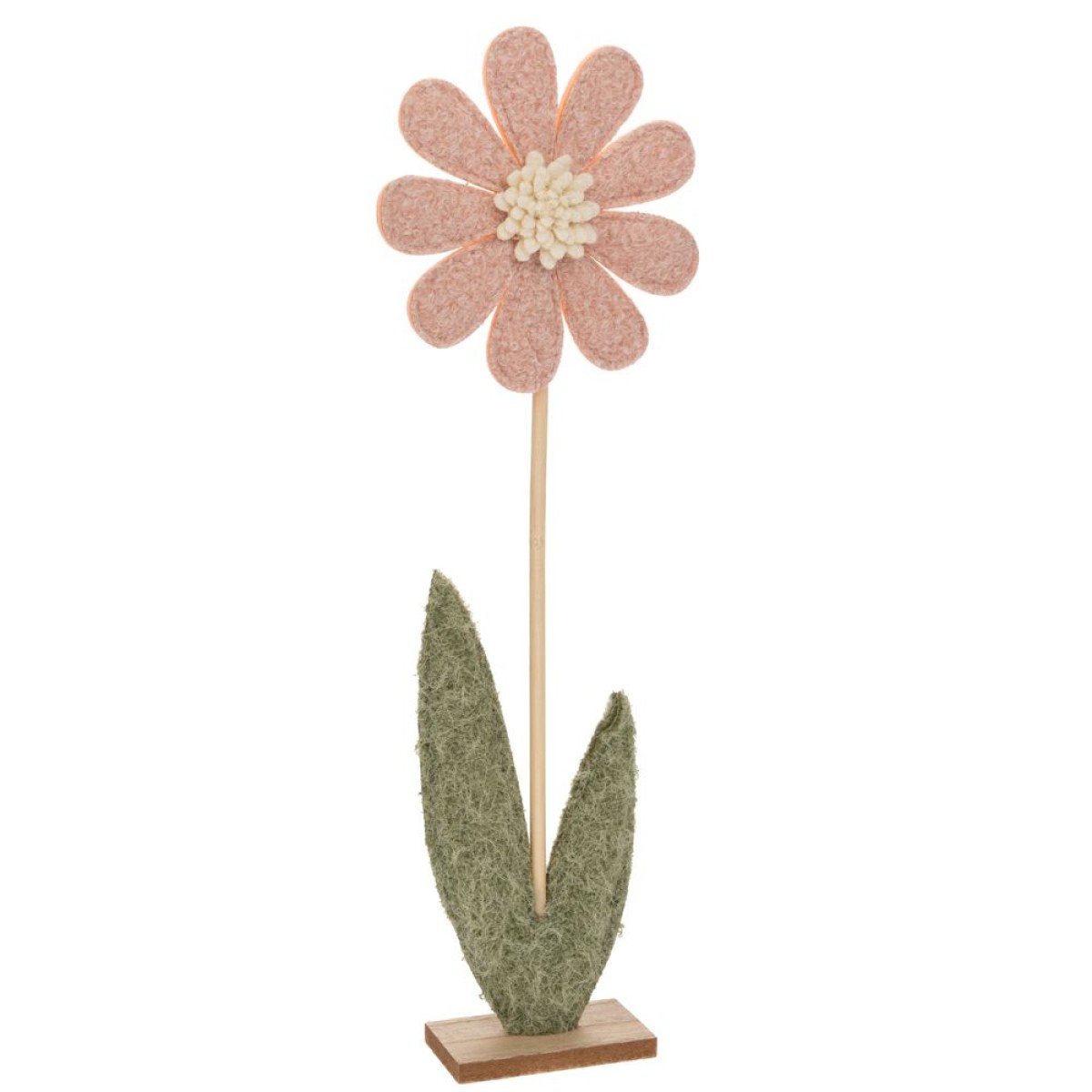 Ροζ Τσόχινο Λουλούδι με Ξύλινη Βάση 15x5x42cm 