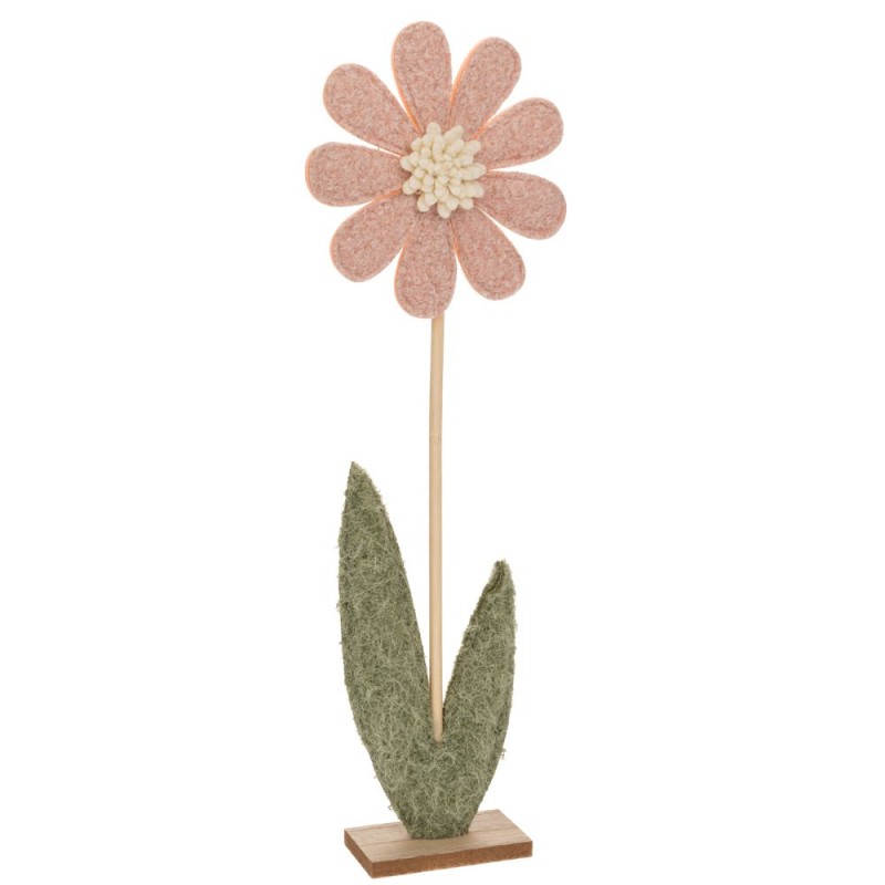 Ροζ Τσόχινο Λουλούδι με Ξύλινη Βάση 15x5x42cm 