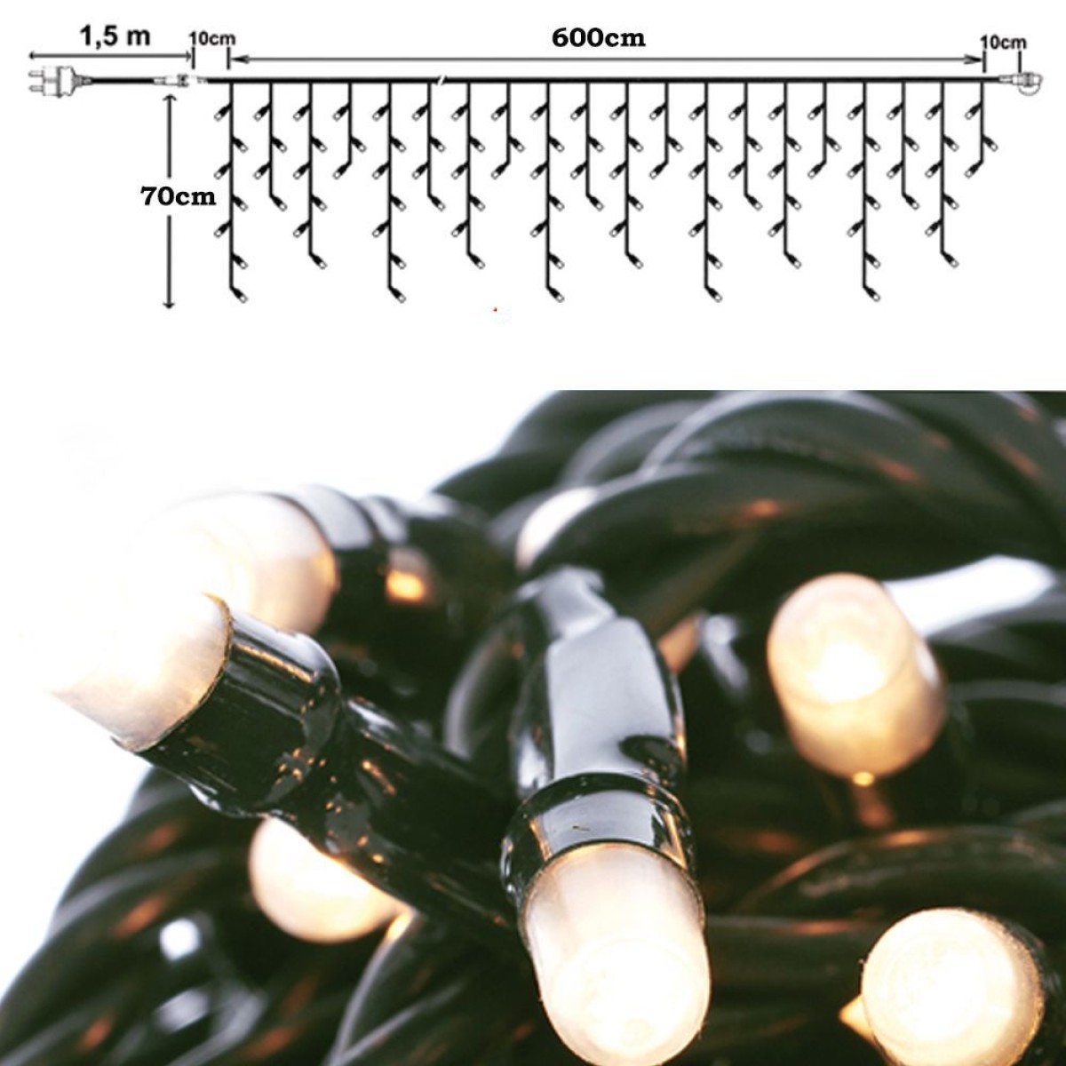 Χριστουγεννιάτικα Λαμπάκια 300 LED Σταλακτίτης Ζεστό 8 Προγράμματα (6x0.7m) Πράσινο Καλώδιο Iliadis 78639