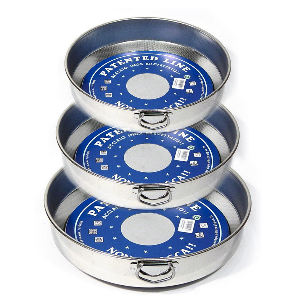 Steel Pan Patented Premium Σετ 3 Στρογγυλά Ταψιά (26cm + 32cm + 40cm) – Ιταλικά Ανοξείδωτα 18/10 με Αντικολλητική Τεχνολογία χωρίς Χημικά