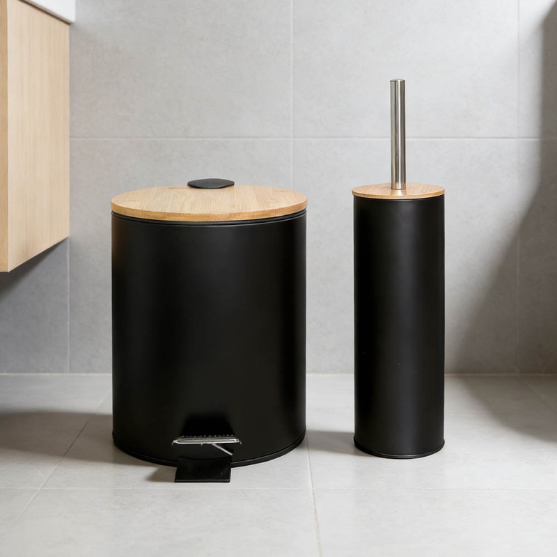 Bamboo Black Σετ Πεντάλ 5lt Soft Close & Πιγκάλ Μεταλλικό με Ξύλινο Καπάκι