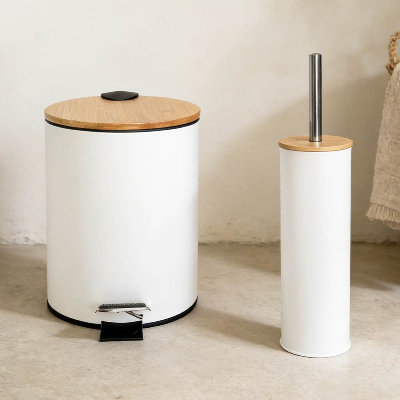 Bamboo White Σετ Πεντάλ 5lt Soft Close & Πιγκάλ Μεταλλικό με Ξύλινο Καπάκι
