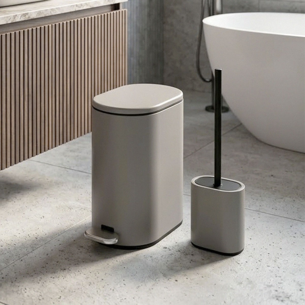 Sidirela Oval Taupe Σετ Πεντάλ 5Lt + Πιγκάλ Σιλικόνης Μεταλλικό με Soft Close