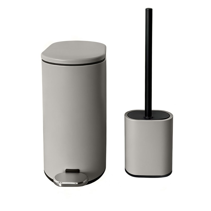 Sidirela Oval Taupe Σετ Πεντάλ 5Lt + Πιγκάλ Σιλικόνης Μεταλλικό με Soft Close