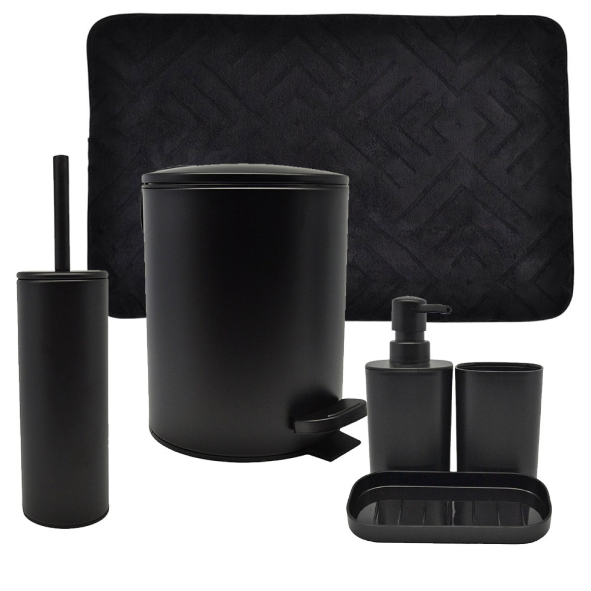 Ankor Black Σετ Μπάνιου 6τμχ – Πεντάλ Soft Close, Πιγκάλ, Πατάκι, Dispenser, Ποτήρι Μπάνιου & Σαπουνοθήκη