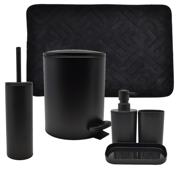 Ankor Black Σετ Μπάνιου 6τμχ – Πεντάλ Soft Close, Πιγκάλ, Πατάκι, Dispenser, Ποτήρι Μπάνιου & Σαπουνοθήκη