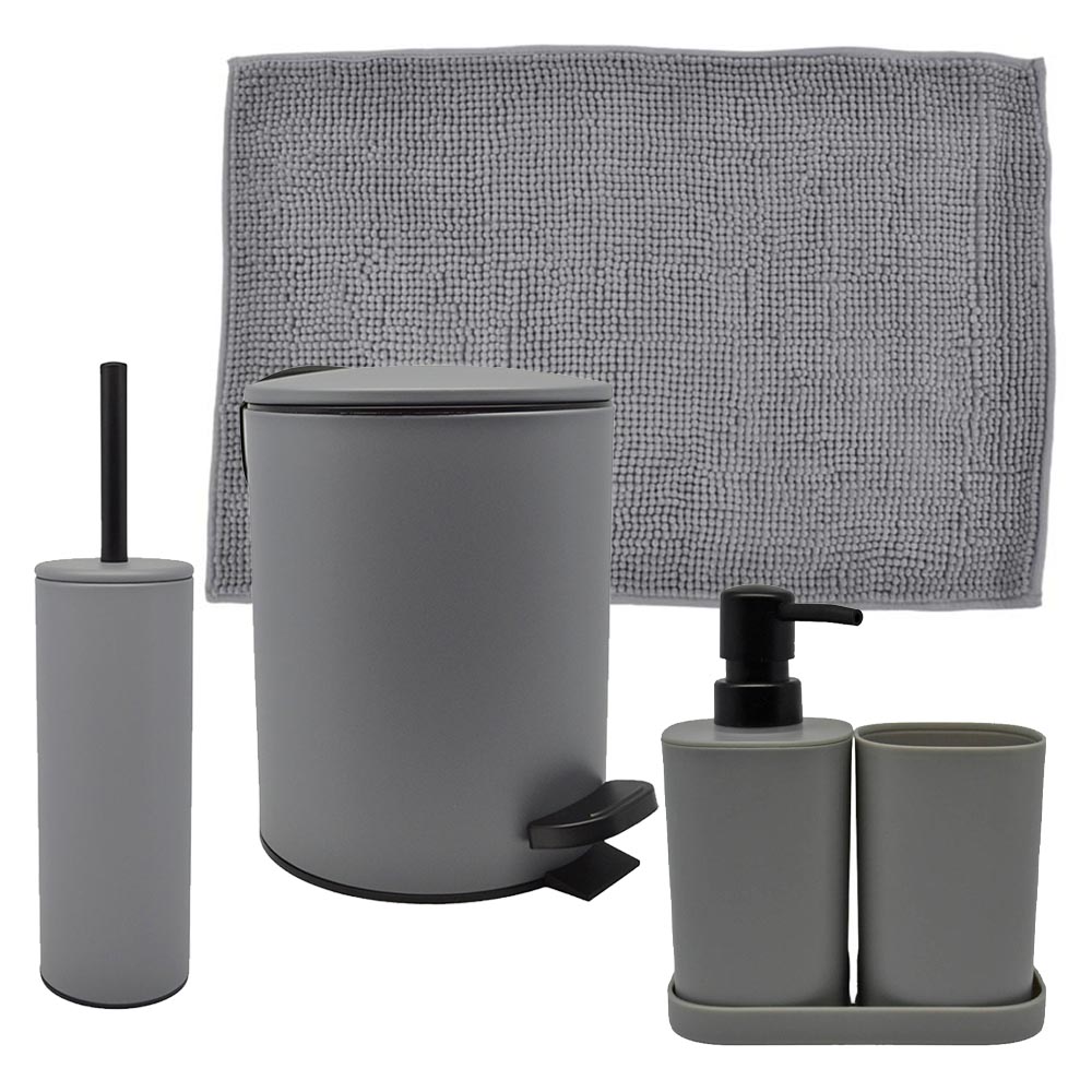 Ankor Grey Σετ Μπάνιου 6τμχ – Πεντάλ Soft Close, Πιγκάλ, Πατάκι, Dispenser, Ποτήρι Μπάνιου & Σαπουνοθήκη