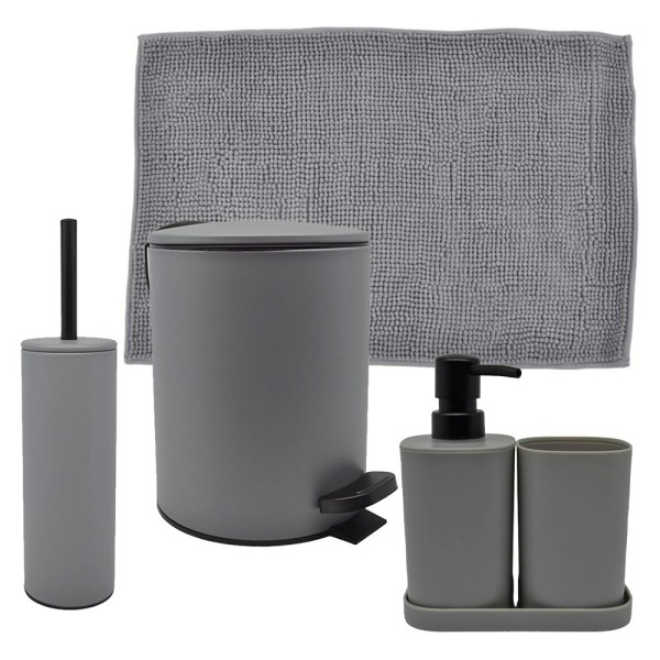 Ankor Grey Σετ Μπάνιου 6τμχ – Πεντάλ Soft Close, Πιγκάλ, Πατάκι, Dispenser, Ποτήρι Μπάνιου & Σαπουνοθήκη