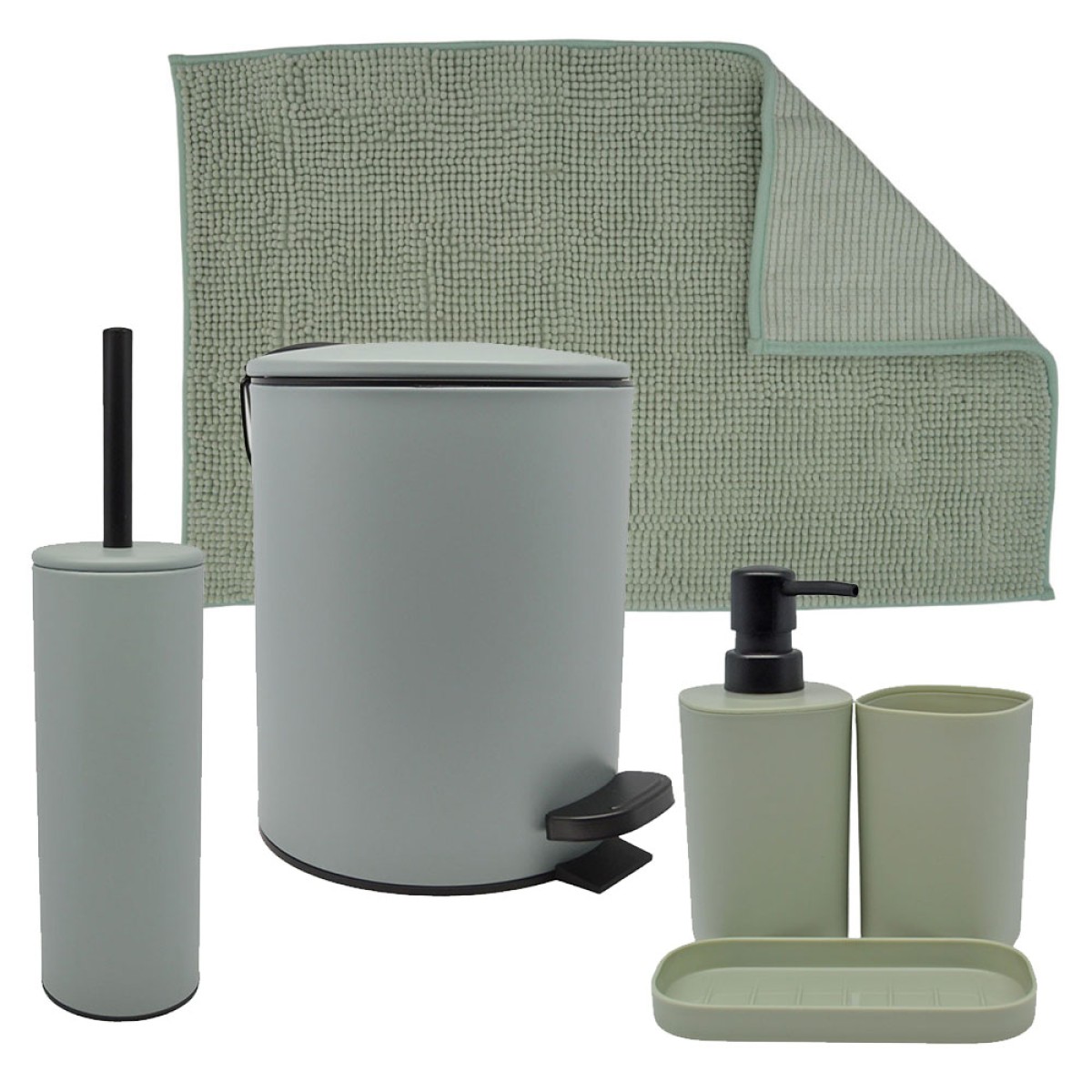 Ankor Mint Σετ Μπάνιου 6τμχ – Πεντάλ Soft Close, Πιγκάλ, Πατάκι, Dispenser, Ποτήρι Μπάνιου & Σαπουνοθήκη