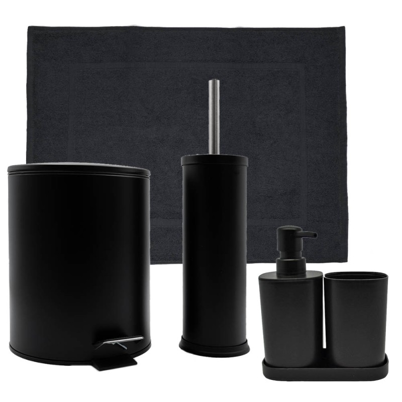 Hotel Classic Black Σετ Μπάνιου 6τμχ – Κάδος 5lt Soft Close, Πιγκάλ, Βαμβακερό Πατάκι 700gsm, Dispenser, Ποτήρι & Σαπουνοθήκη