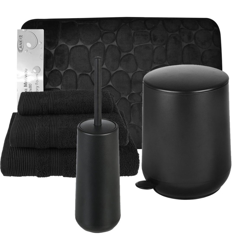 Fjord Black Σετ Μπάνιου 6τμχ – Πεντάλ Soft Close, Πιγκάλ, Πατάκι Memory Foam & Βαμβακερές Πετσέτες
