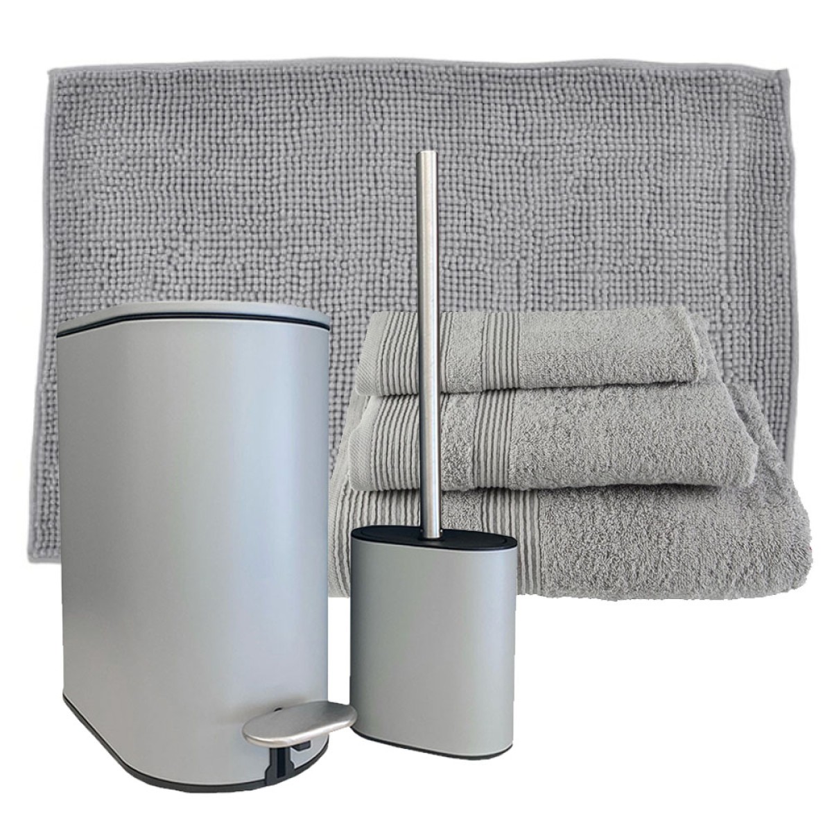 Sidi Oval Grey Σετ Μπάνιου 6τμχ – Πεντάλ Soft Close, Πιγκάλ, Πατάκι Σιλικόνης & Βαμβακερές Πετσέτες