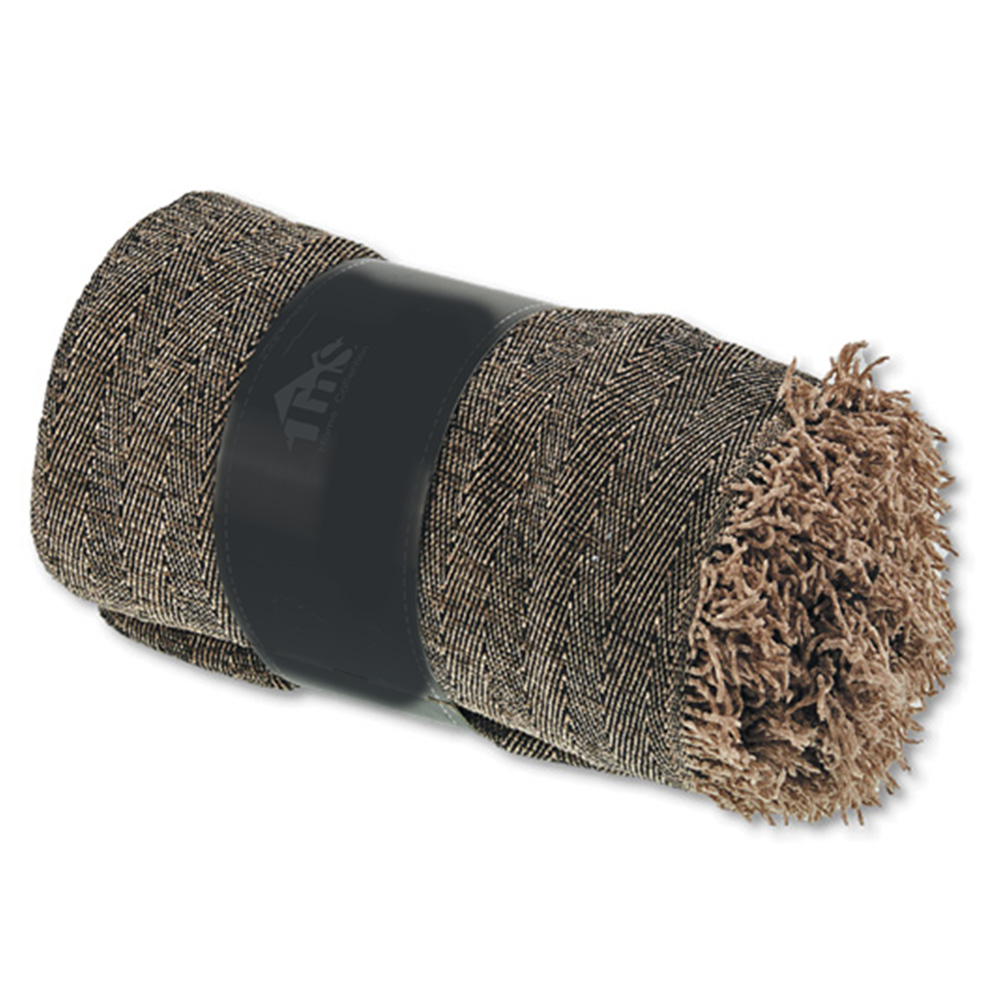 Ριχτάρι Τριθέσιο Σενίλ Zig Zag 180x270cm με κρόσια καφέ & μαύρο ψαροκόκκαλο TNS 39-958-0319