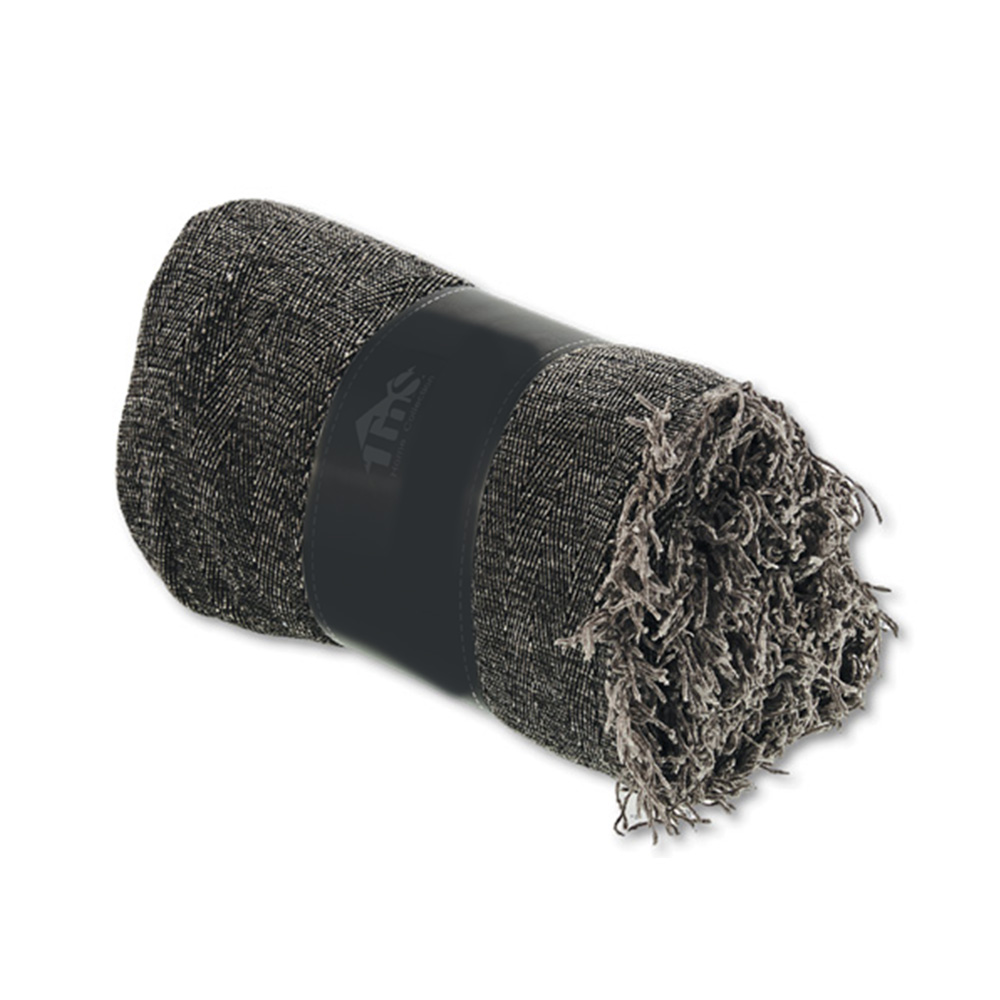 Ριχτάρι Πολυθρόνας Σενίλ Zig Zag 150x180cm με κρόσια γκρι & μαύρο ψαροκόκκαλο TNS 39-958-0320