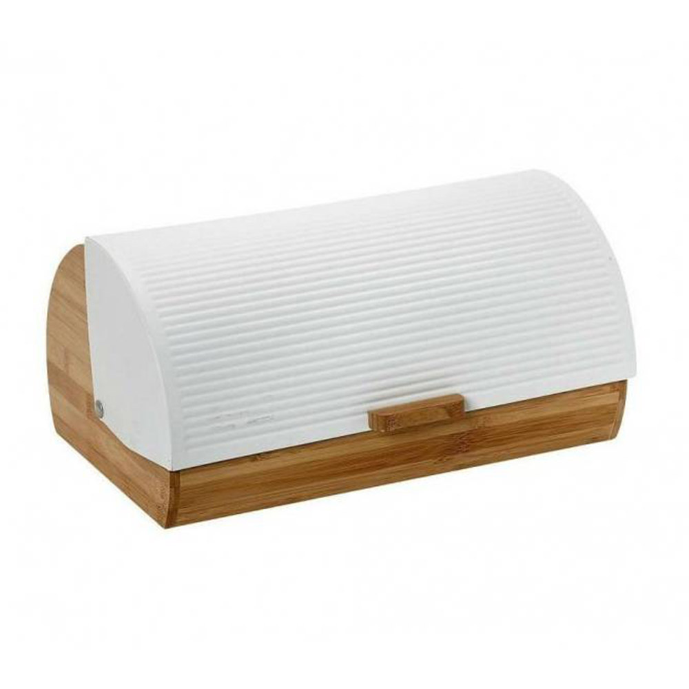 Ψωμιέρα Stripes Ξύλινη με λευκό μεταλλικό καπάκι 39x28x18,5cm Marva 489027