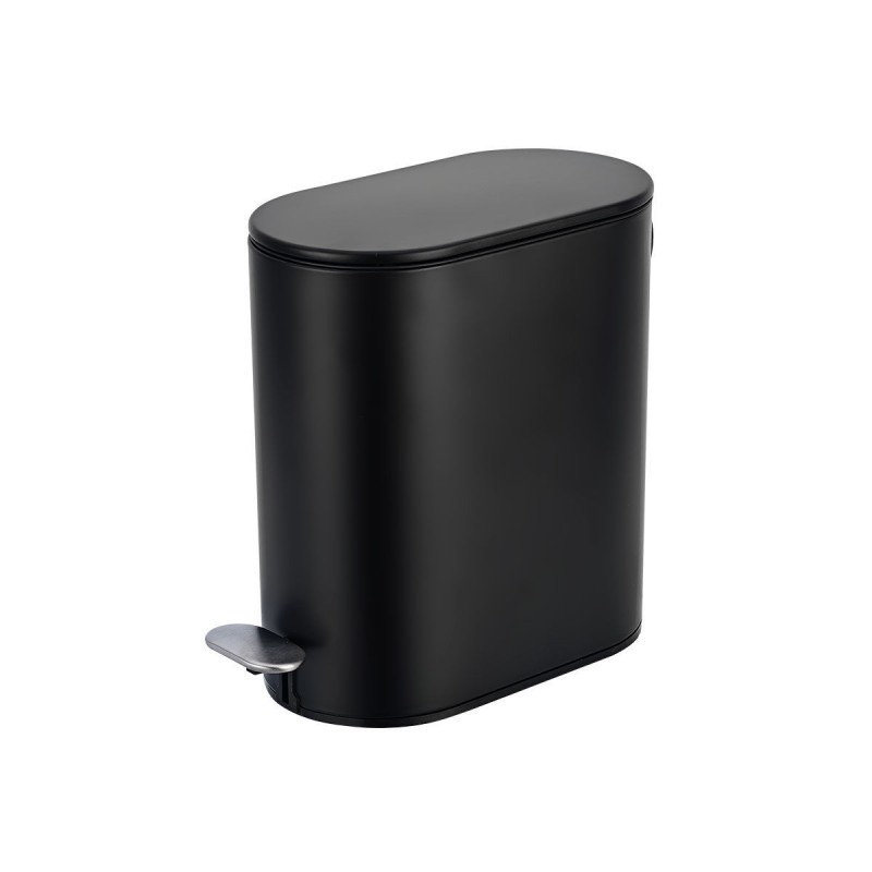 Κάδος Μπάνιου Slim Oval 5lt Μεταλλικό με μηχανισμό soft close ματ μαύρο χρώμα Estia 02-5566