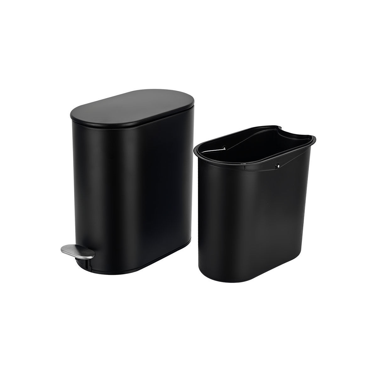 Κάδος Μπάνιου Slim Oval 5lt Μεταλλικό με μηχανισμό soft close ματ μαύρο χρώμα Estia 02-5566