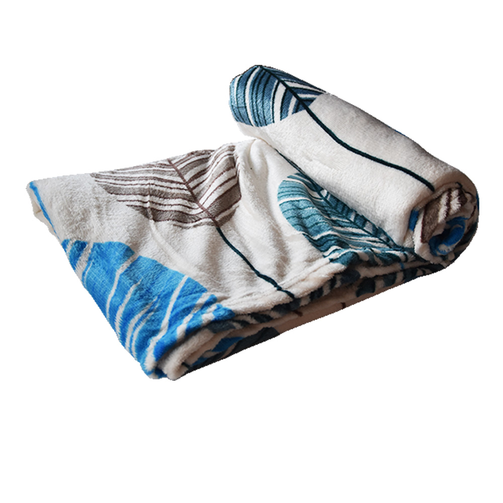 Κουβέρτα Flannel Super Soft 150x220cm λευκό χρώμα με μπλε & καφέ σχέδια φύλλων TNS 39-950-2143-2