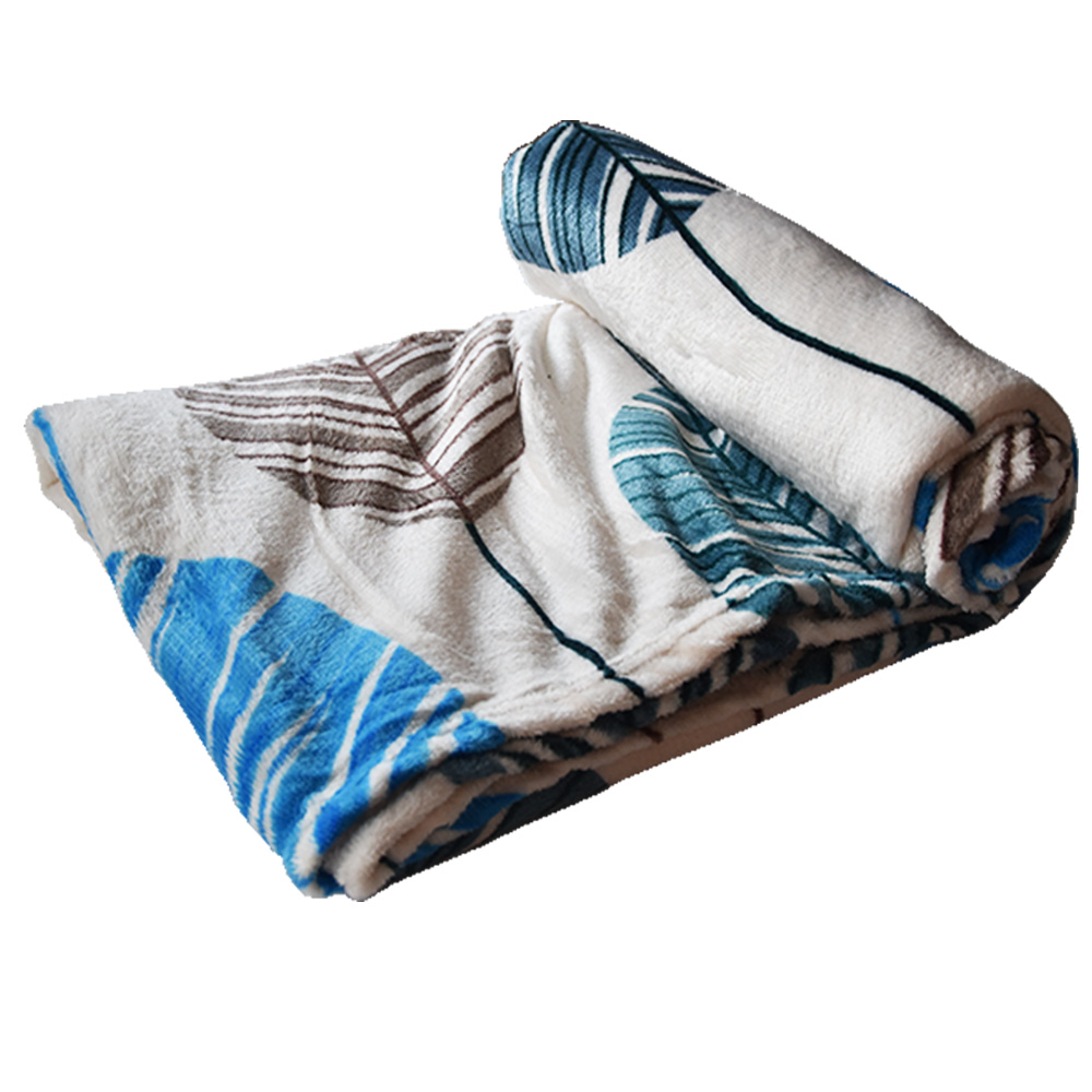 Κουβέρτα Flannel Super Soft Διπλή 200x220cm λευκό χρώμα με μπλε & καφέ σχέδια φύλλων TNS 39-950-2144-2