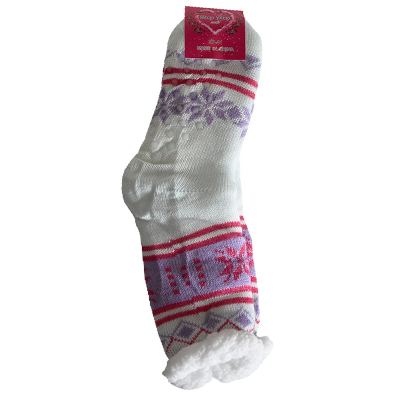 Γούνινες Κάλτσες 30cm με Επένδυση Προβατάκι Μεγέθους 37-41 λευκό & μωβ χρώμα TNS 39-950-2172-5