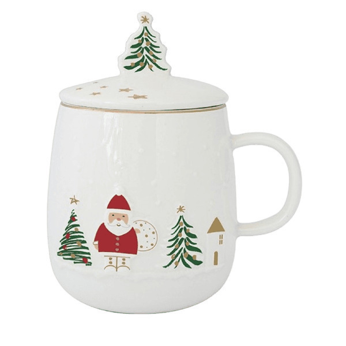 Χριστουγεννιάτικη Κούπα Πορσελάνης 450ml με Μεταλλικό Σουρωτήρι & Καπάκι σε Κουτί - Marva Let It Snow