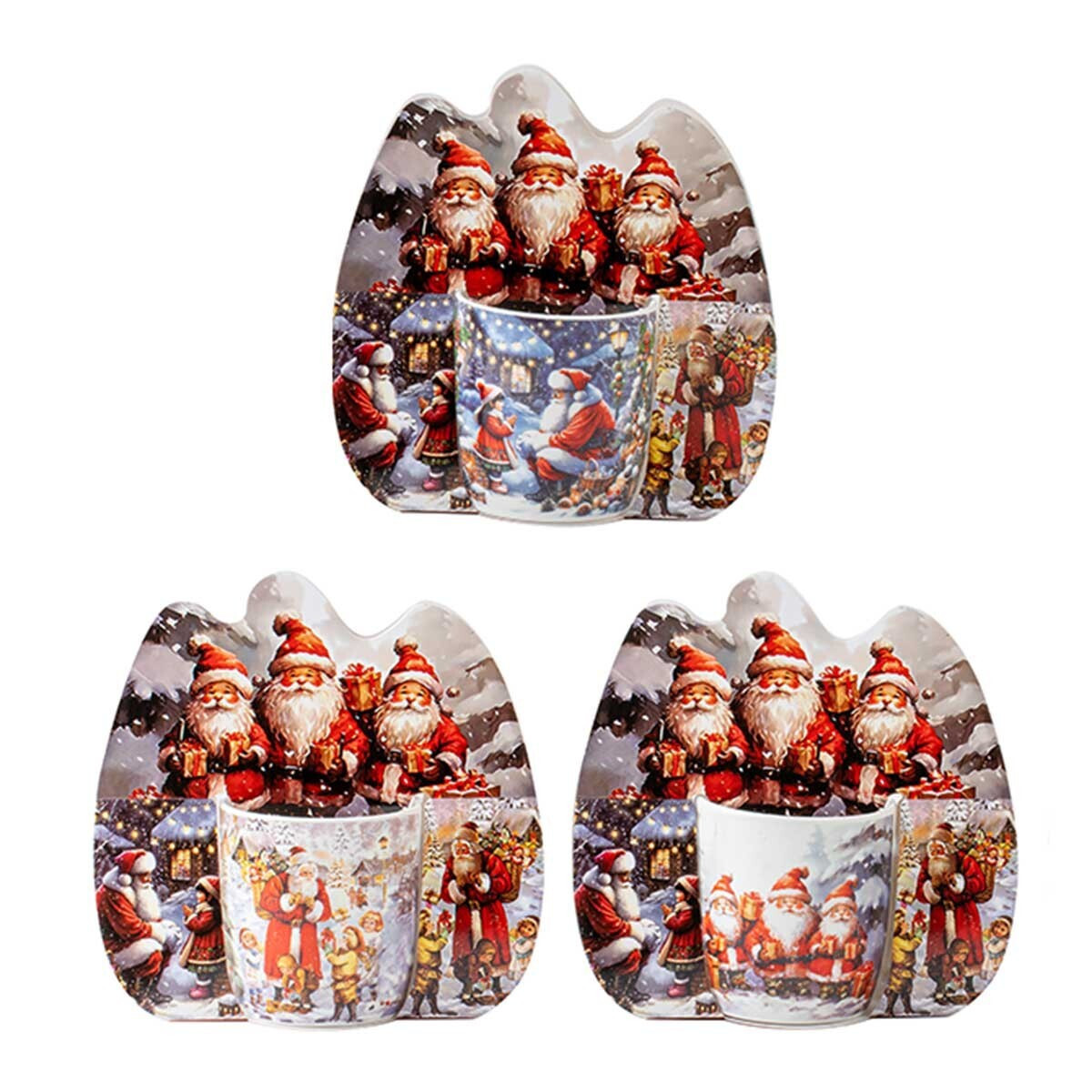 Σετ 3 Χριστουγεννιάτικες Κούπες Πορσελάνης 350ml με Συσκευασίες Δώρου - Marva Santa