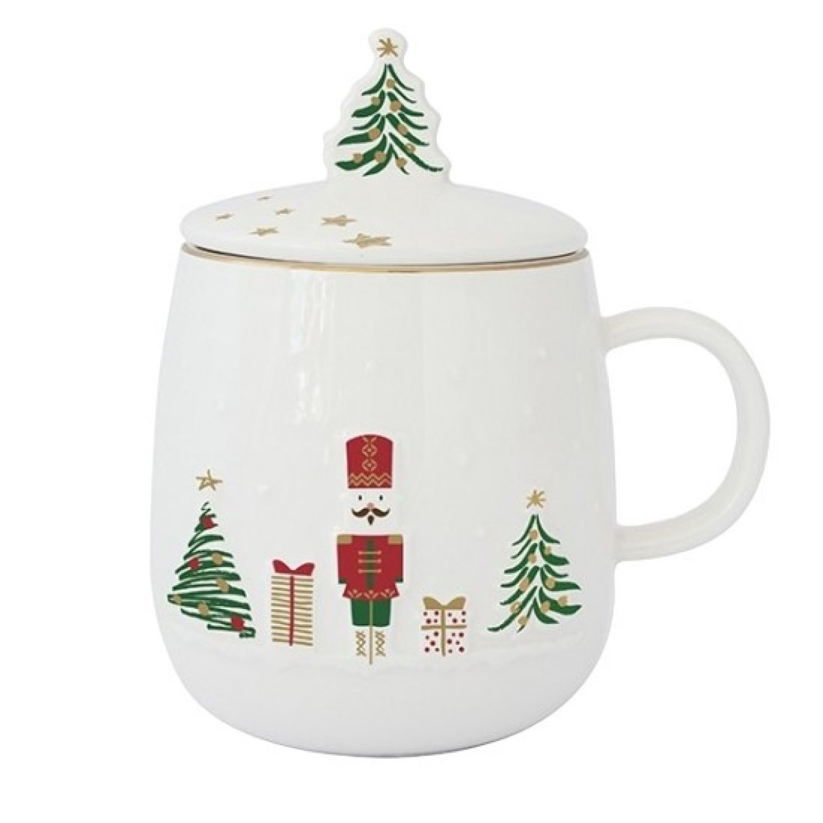 Χριστουγεννιάτικη Κούπα Πορσελάνης 450ml με Μεταλλικό Σουρωτήρι & Καπάκι σε Κουτί - Marva Let It Snow