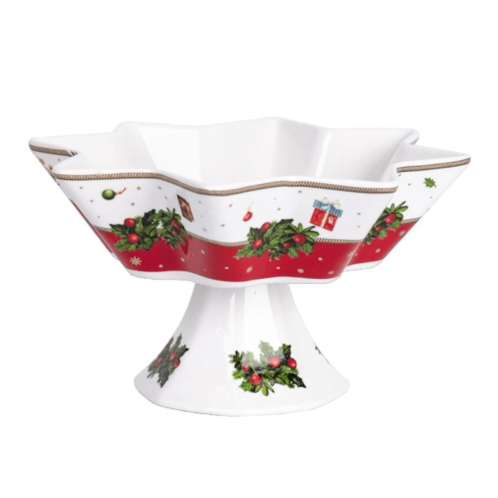 Χριστουγεννιάτικη Φρουτιέρα Αστέρι 18cm Πορσελάνης με Πόδι - Marva Red Nutcracker  