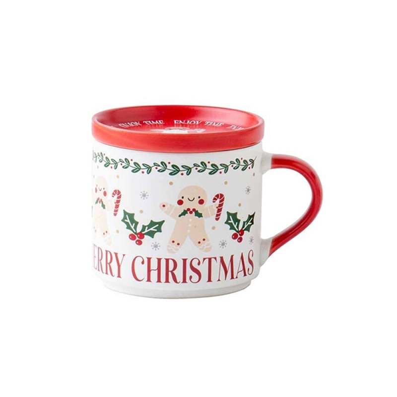 Χριστουγεννιάτικη Κούπα Πορσελάνης 405ml με Καπάκι & Κουτί Δώρου - Marva Ginger Red