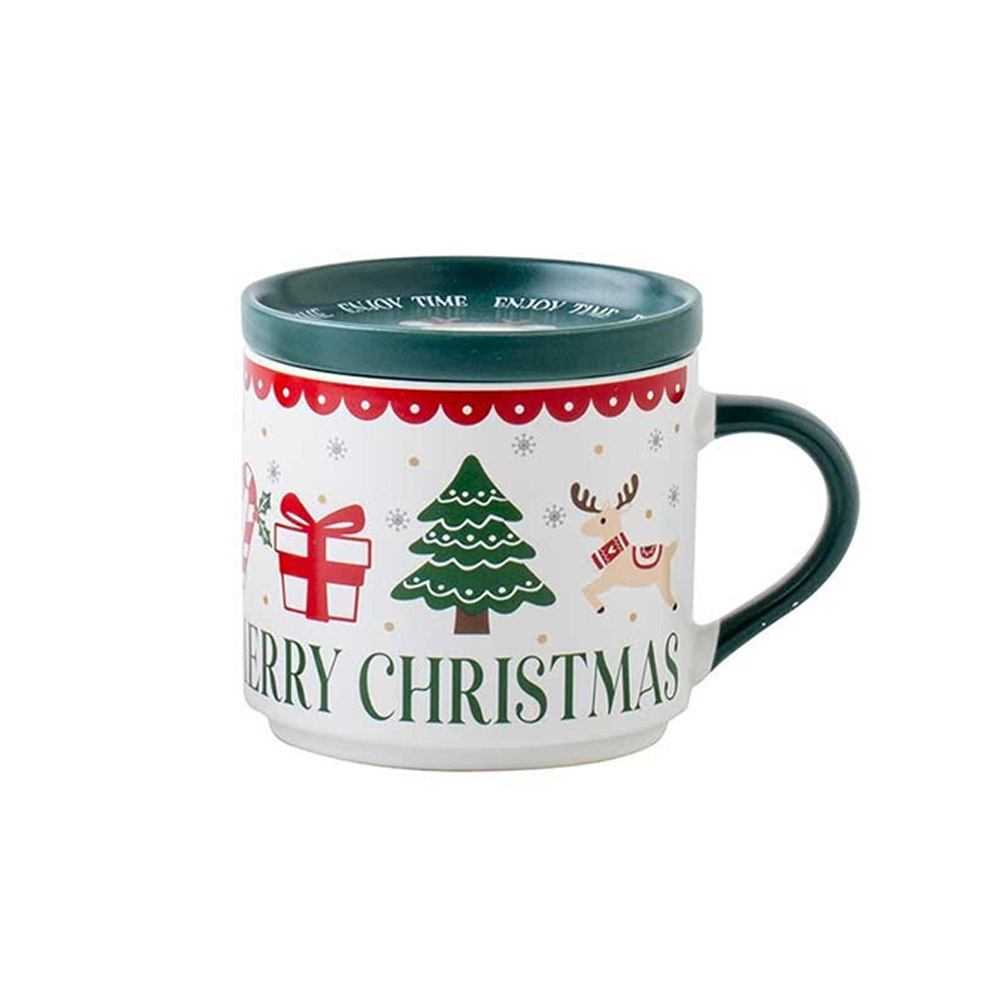 Χριστουγεννιάτικη Κούπα Πορσελάνης 405ml με Καπάκι & Κουτί - Marva Ginger Green