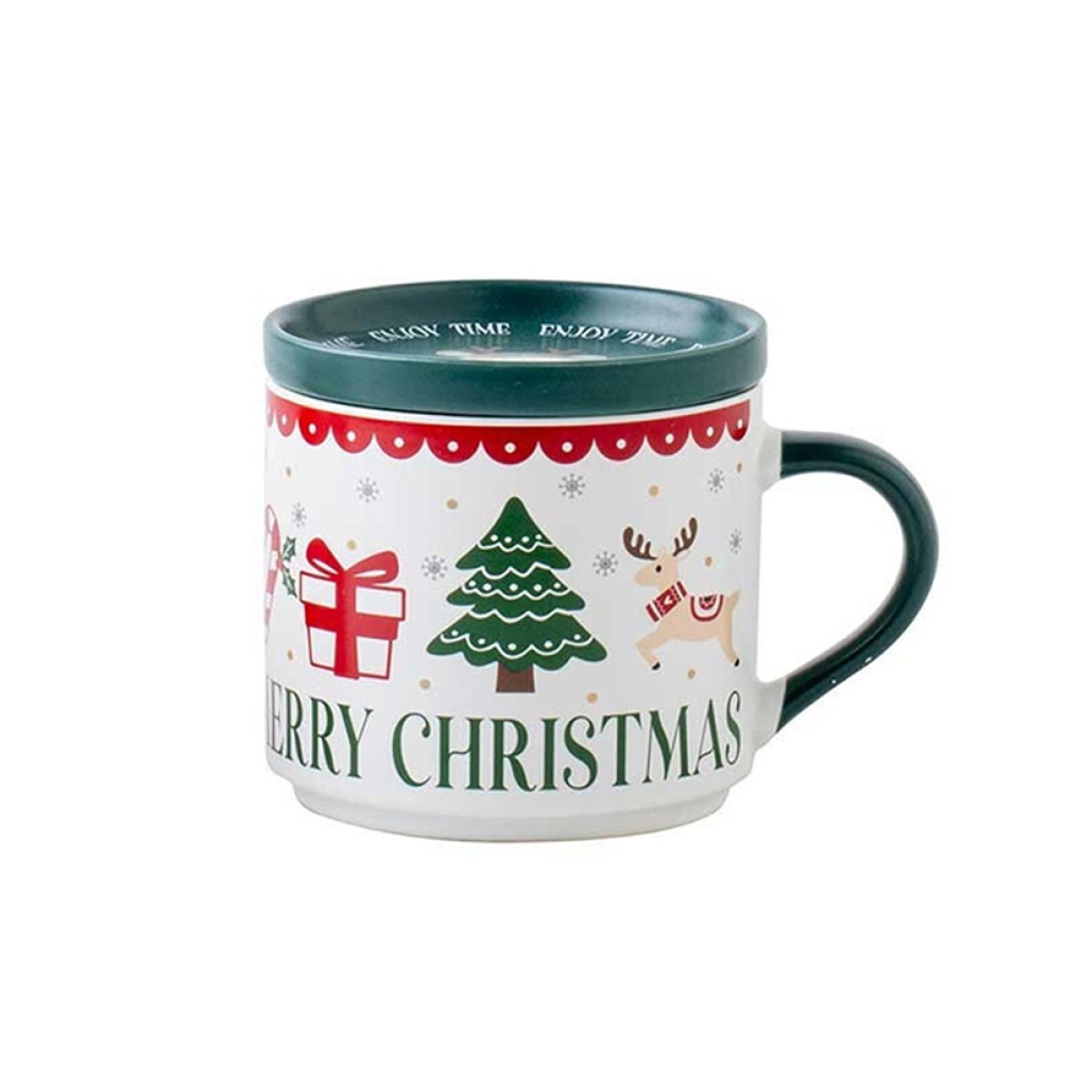 Χριστουγεννιάτικη Κούπα Πορσελάνης 405ml με Καπάκι & Κουτί - Marva Ginger Green