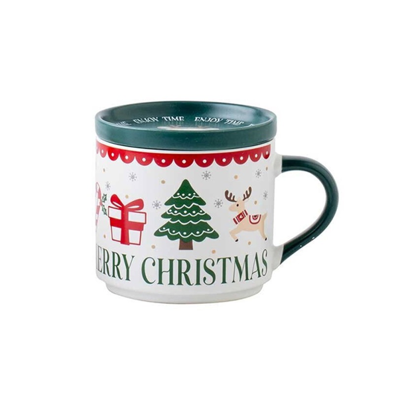 Χριστουγεννιάτικη Κούπα Πορσελάνης 405ml με Καπάκι & Κουτί Δώρου - Marva Ginger Green