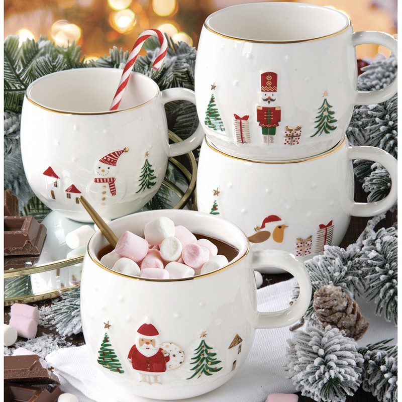 Σετ 4 Χριστουγεννιάτικες Κούπες Πορσελάνης 400ml σε Κουτιά - Marva Let It Snow