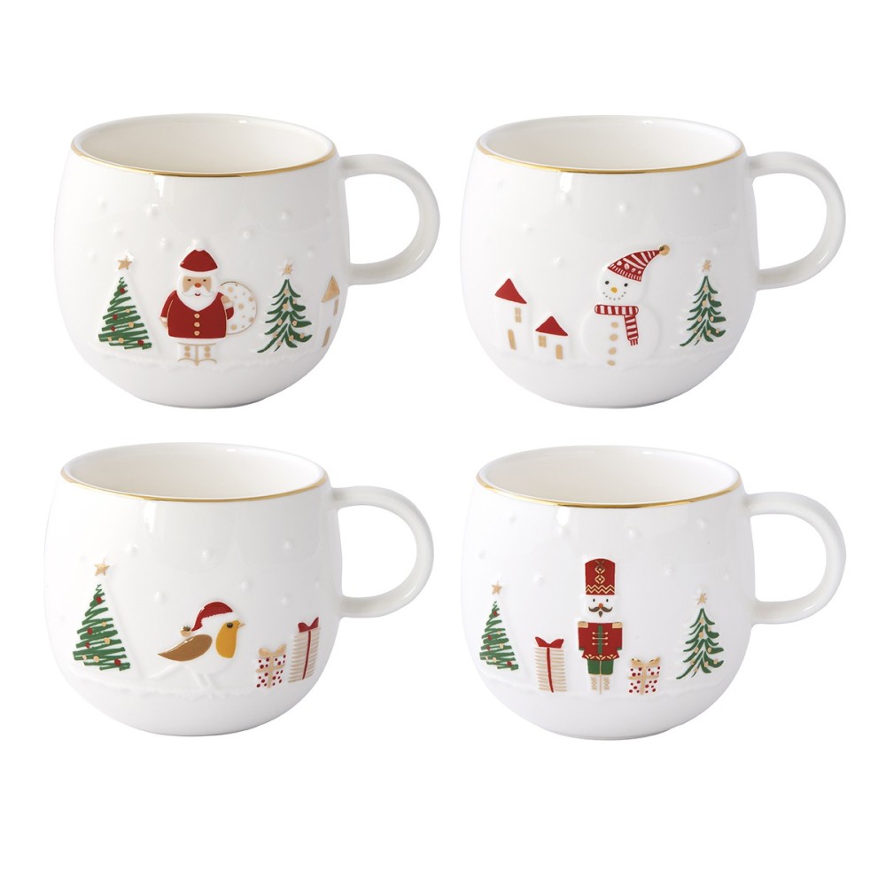 Σετ 4 Χριστουγεννιάτικες Κούπες Πορσελάνης 400ml με Κουτιά Δώρου - Marva Let It Snow