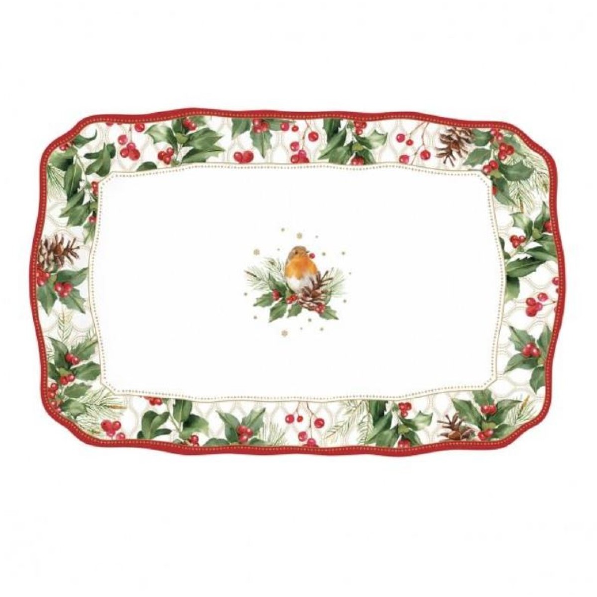 Χριστουγεννιάτικη Πιατέλα 35cm Κυματιστή Πορσελάνης - Marva Christmas Berries