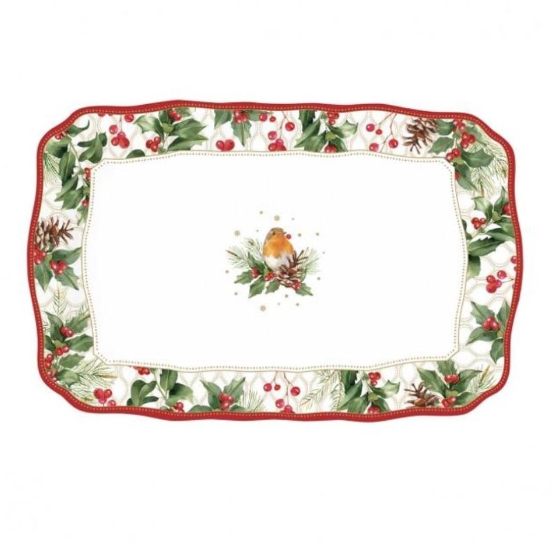 Χριστουγεννιάτικη Πιατέλα 35cm Κυματιστή Πορσελάνης - Marva Christmas Berries