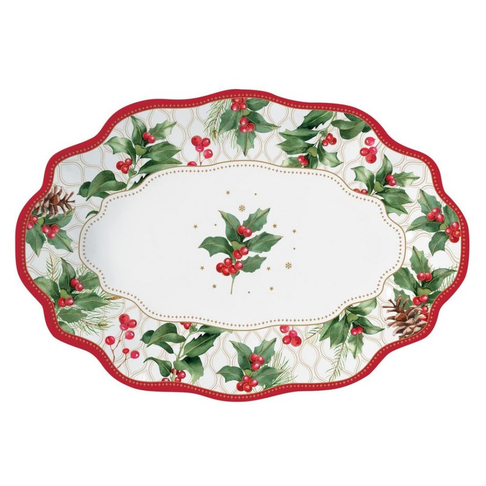 Χριστουγεννιάτικη Πιατέλα 24.5cm Κυματιστή Πορσελάνης - Marva Christmas Berries