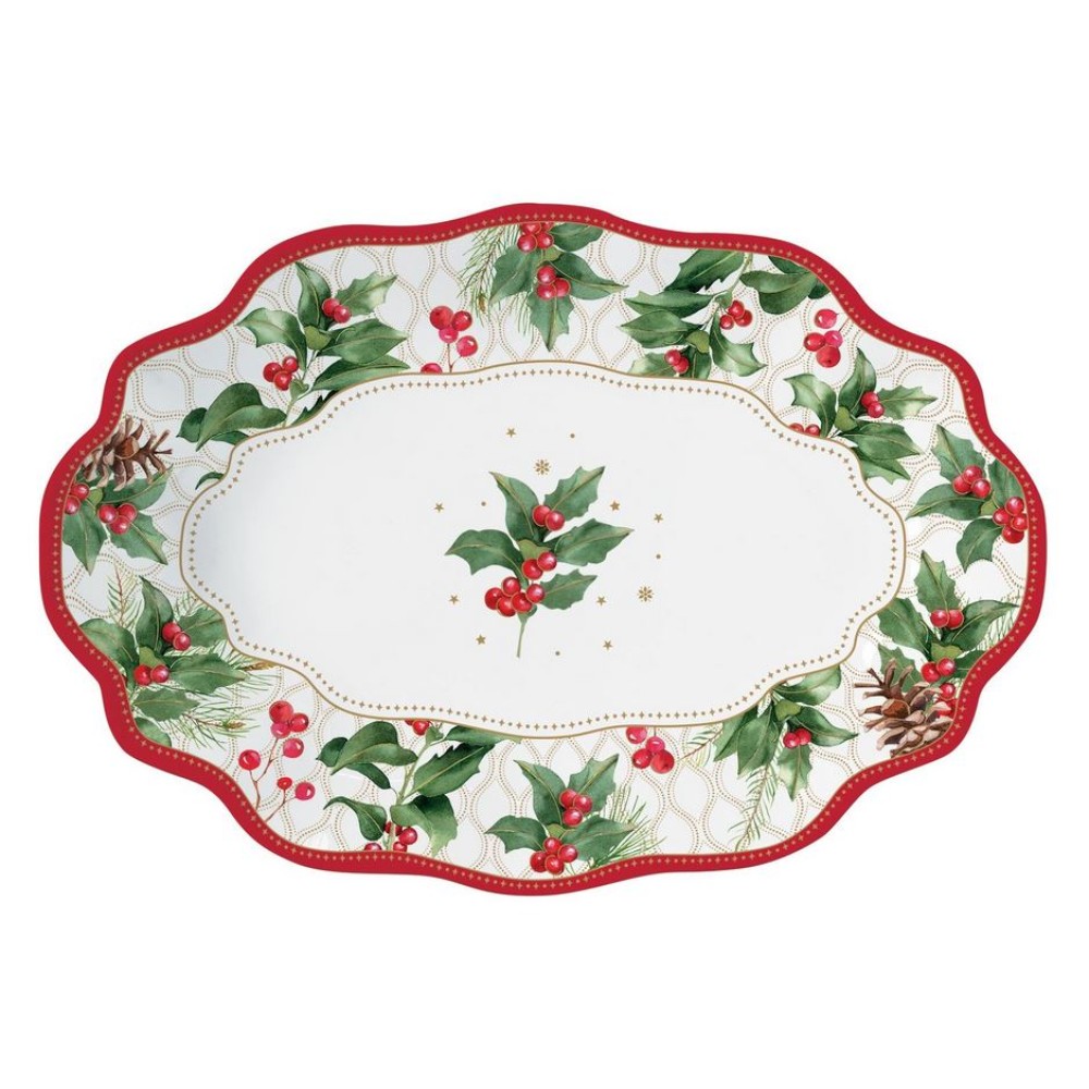 Χριστουγεννιάτικη Πιατέλα 24.5cm Κυματιστή Πορσελάνης - Marva Christmas Berries