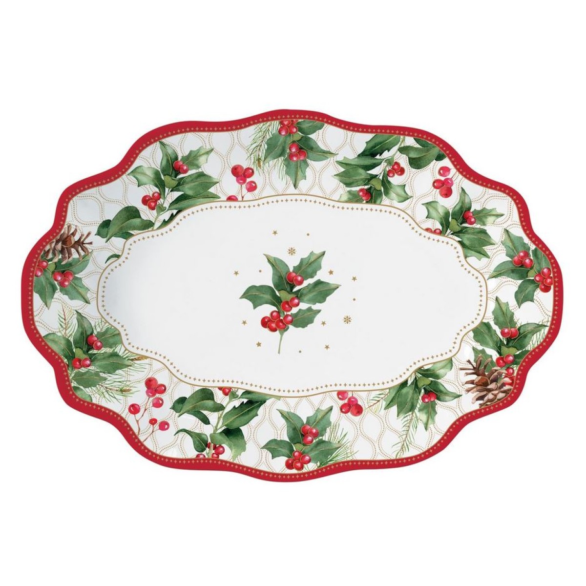 Χριστουγεννιάτικη Πιατέλα 24.5cm Κυματιστή Πορσελάνης - Marva Christmas Berries