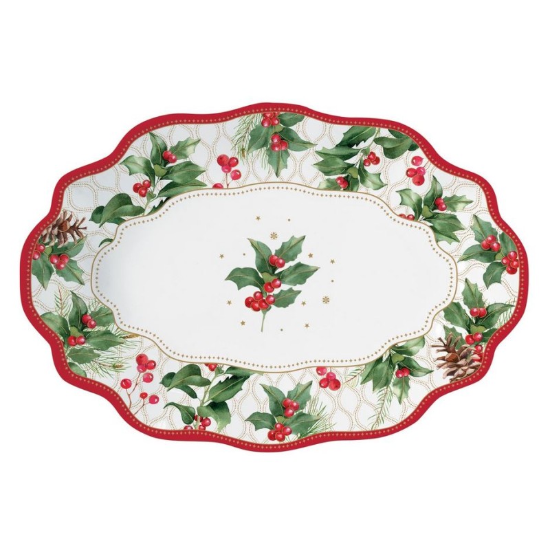 Χριστουγεννιάτικη Πιατέλα 24.5cm Κυματιστή Πορσελάνης - Marva Christmas Berries