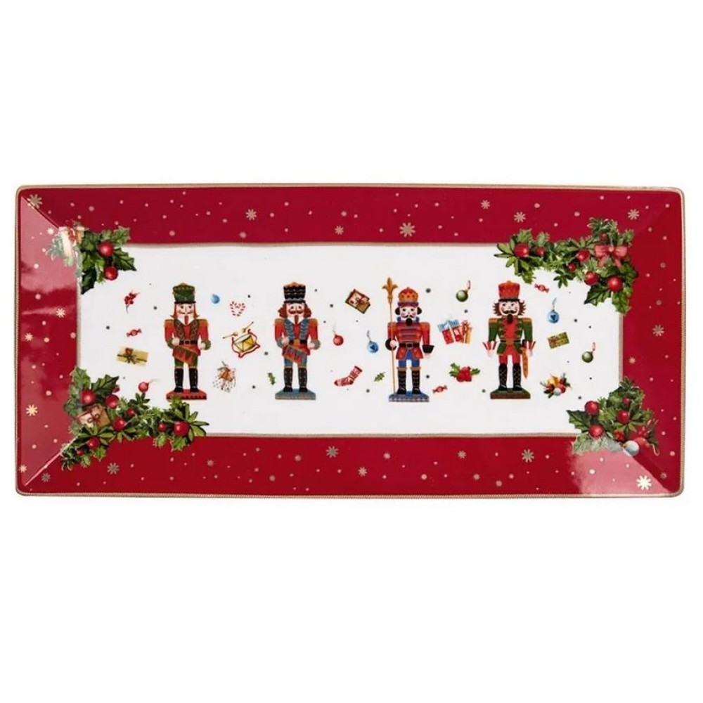 Χριστουγεννιάτικη Πιατέλα 35.5cm Ορθογώνια Πορσελάνης - Marva Red Nutcracker