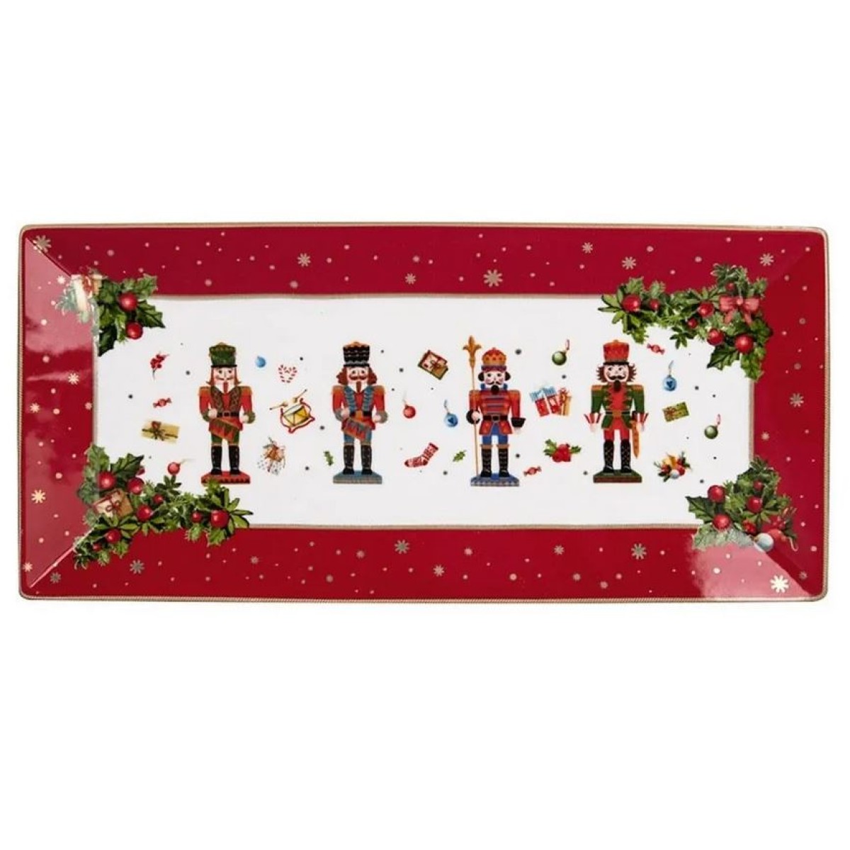 Χριστουγεννιάτικη Πιατέλα 35.5cm Ορθογώνια Πορσελάνης - Marva Red Nutcracker