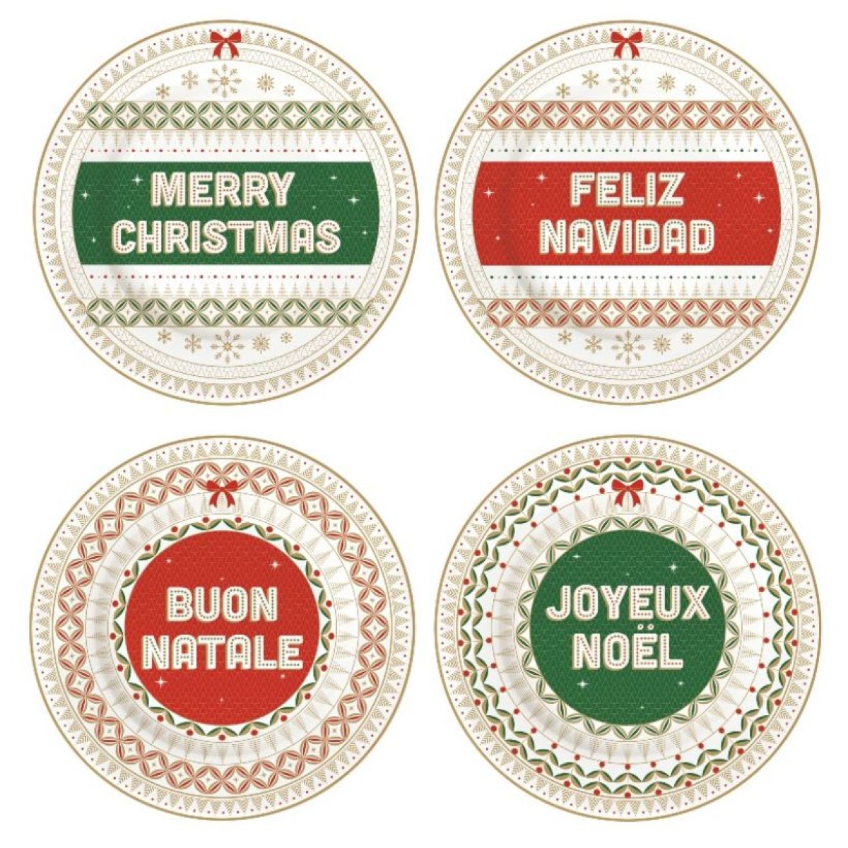 Premium Σετ 4 Χριστουγεννιάτικα Πιάτα 19cm Πορσελάνινα - Marva Merry Christmas για Γιορτινό Τραπέζι