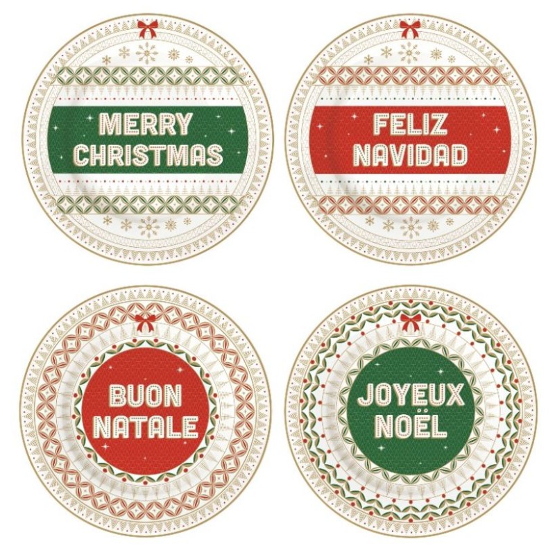 Premium Σετ 4 Χριστουγεννιάτικα Πιάτα 19cm Πορσελάνινα - Marva Merry Christmas για Γιορτινό Τραπέζι