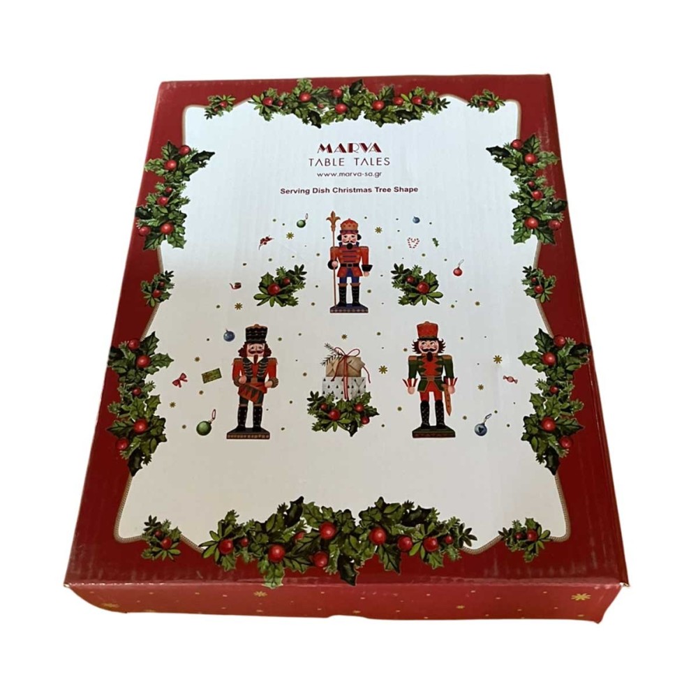 Χριστουγεννιάτικη Ορντεβιέρα Δέντρο (20.8x25) Πορσελάνης με Ξύλινη Βάση - Marva Red Nutcracker