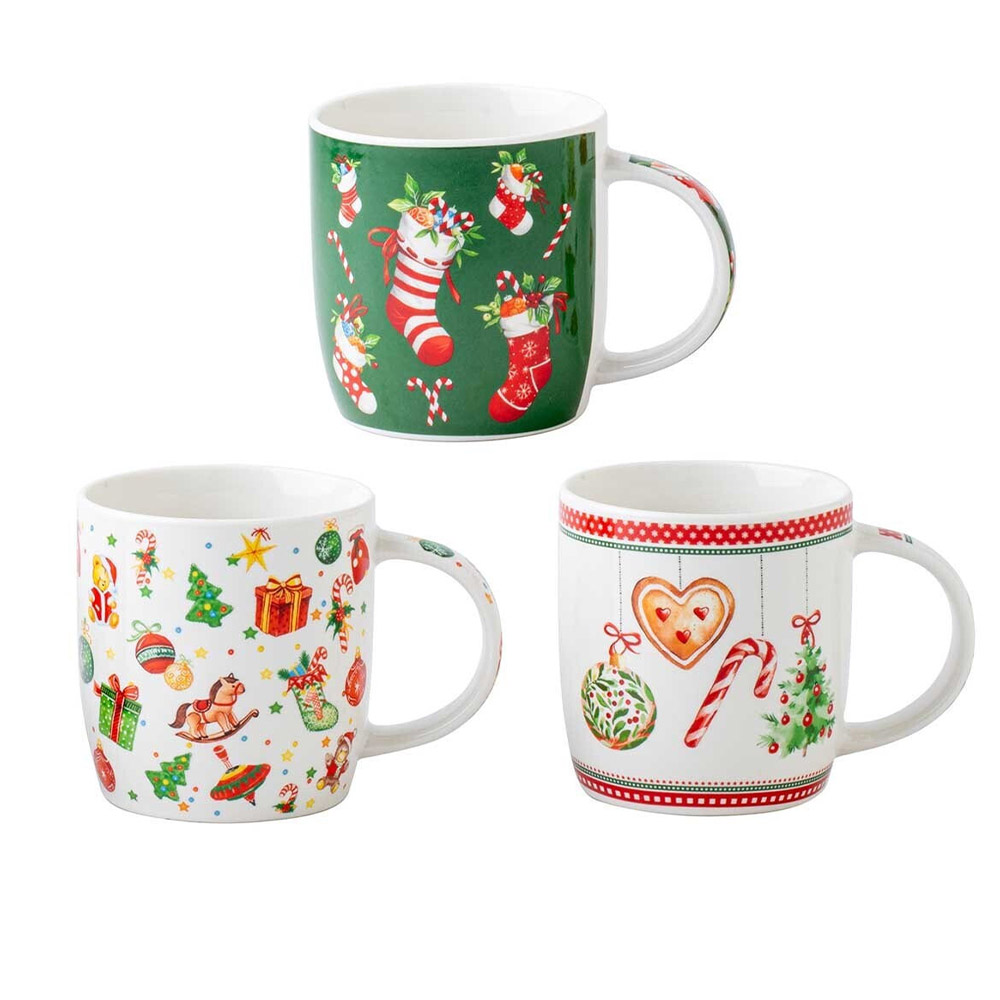 Σετ 3 Χριστουγεννιάτικες Κούπες Πορσελάνης 350ml - Marva Ornaments Christmas