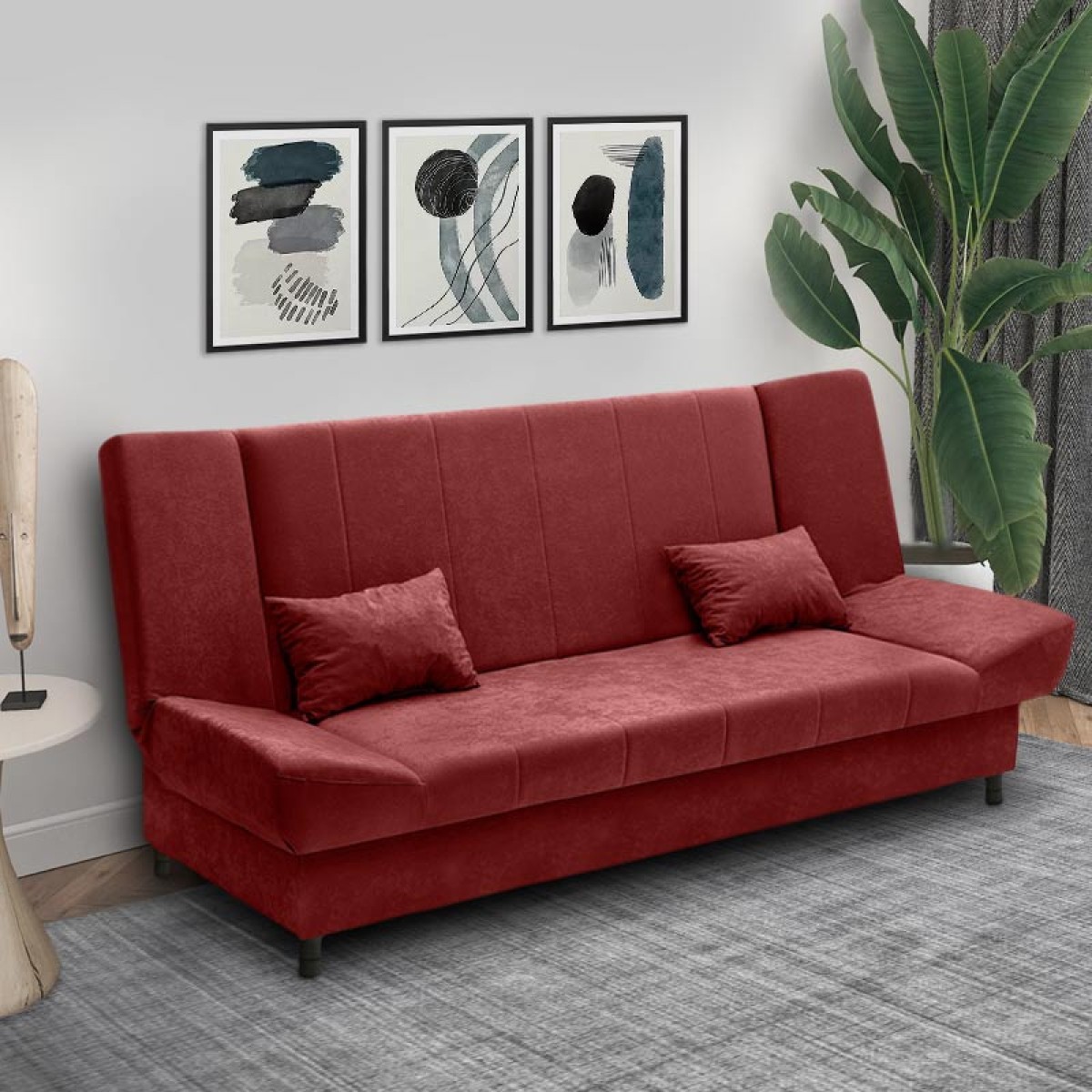 Kαναπές - κρεβάτι Tiko Plus  τριθέσιος με αποθηκευτικό χώρο και ύφασμα χρώμα βουργουνδί 200x90x96εκ.