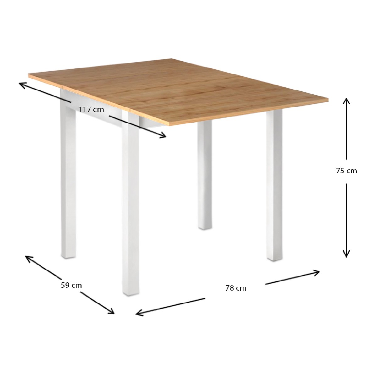 Τραπέζι Katlanir  επεκτεινόμενο μεταλλικό - μελαμίνης χρώμα oak - λευκό 59x78x75 - 117x78x75εκ.